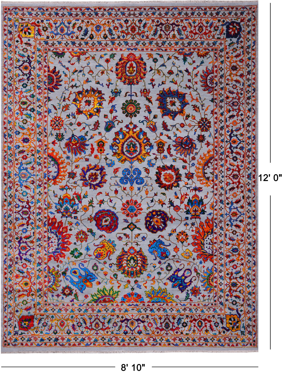Grey Persian Tabriz Handmade Wool & Silk Rug - 8' 10" X 12' 0"