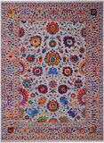 Grey Persian Tabriz Handmade Wool & Silk Rug - 8' 10" X 12' 0"