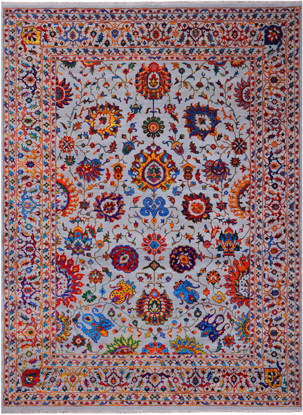 Grey Persian Tabriz Handmade Wool & Silk Rug - 8' 10" X 12' 0"