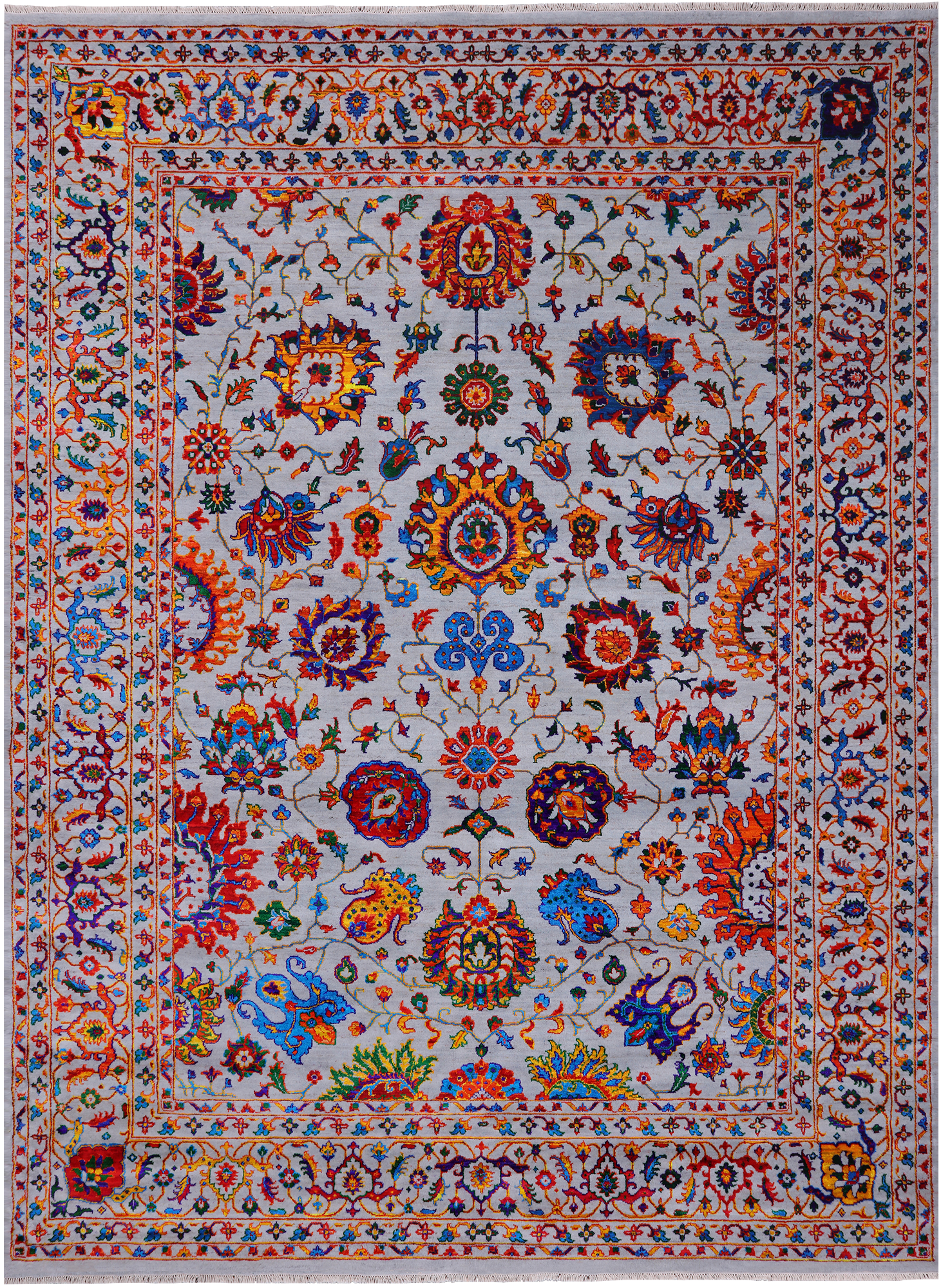 Grey Persian Tabriz Handmade Wool & Silk Rug - 8' 10" X 12' 0"