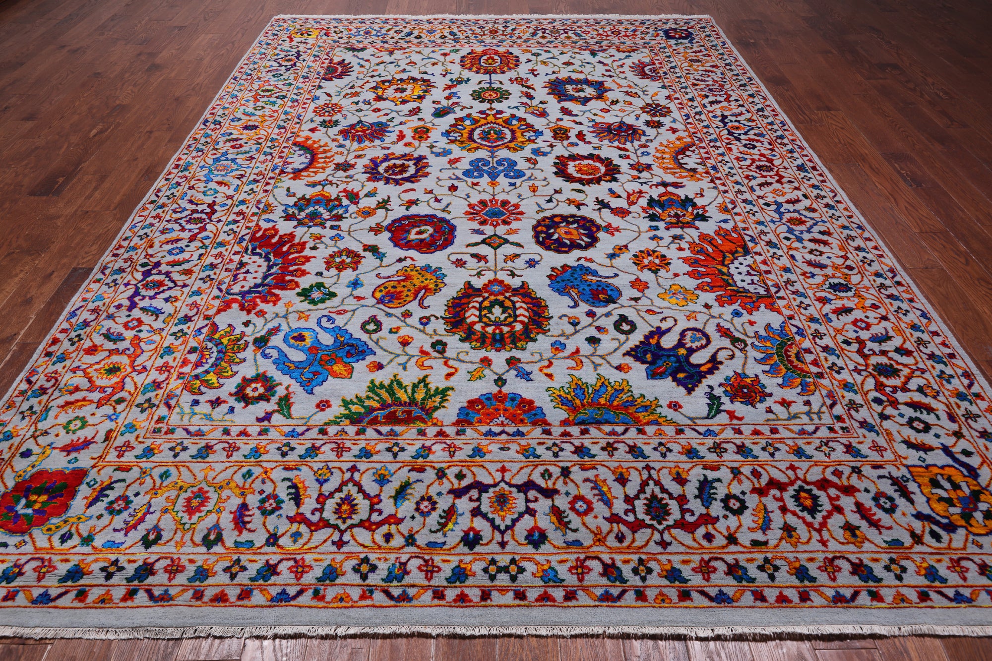 Grey Persian Tabriz Handmade Wool & Silk Rug - 8' 10" X 12' 0"