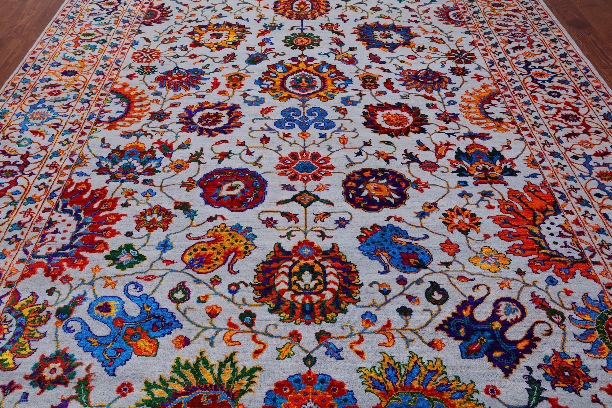 Grey Persian Tabriz Handmade Wool & Silk Rug - 8' 10" X 12' 0"