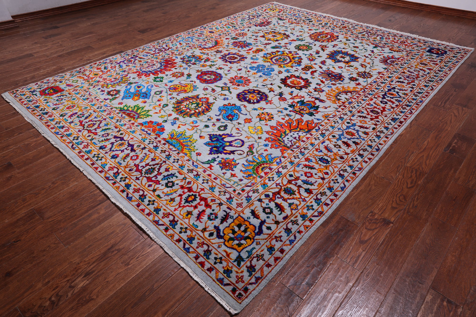 Grey Persian Tabriz Handmade Wool & Silk Rug - 8' 10" X 12' 0"