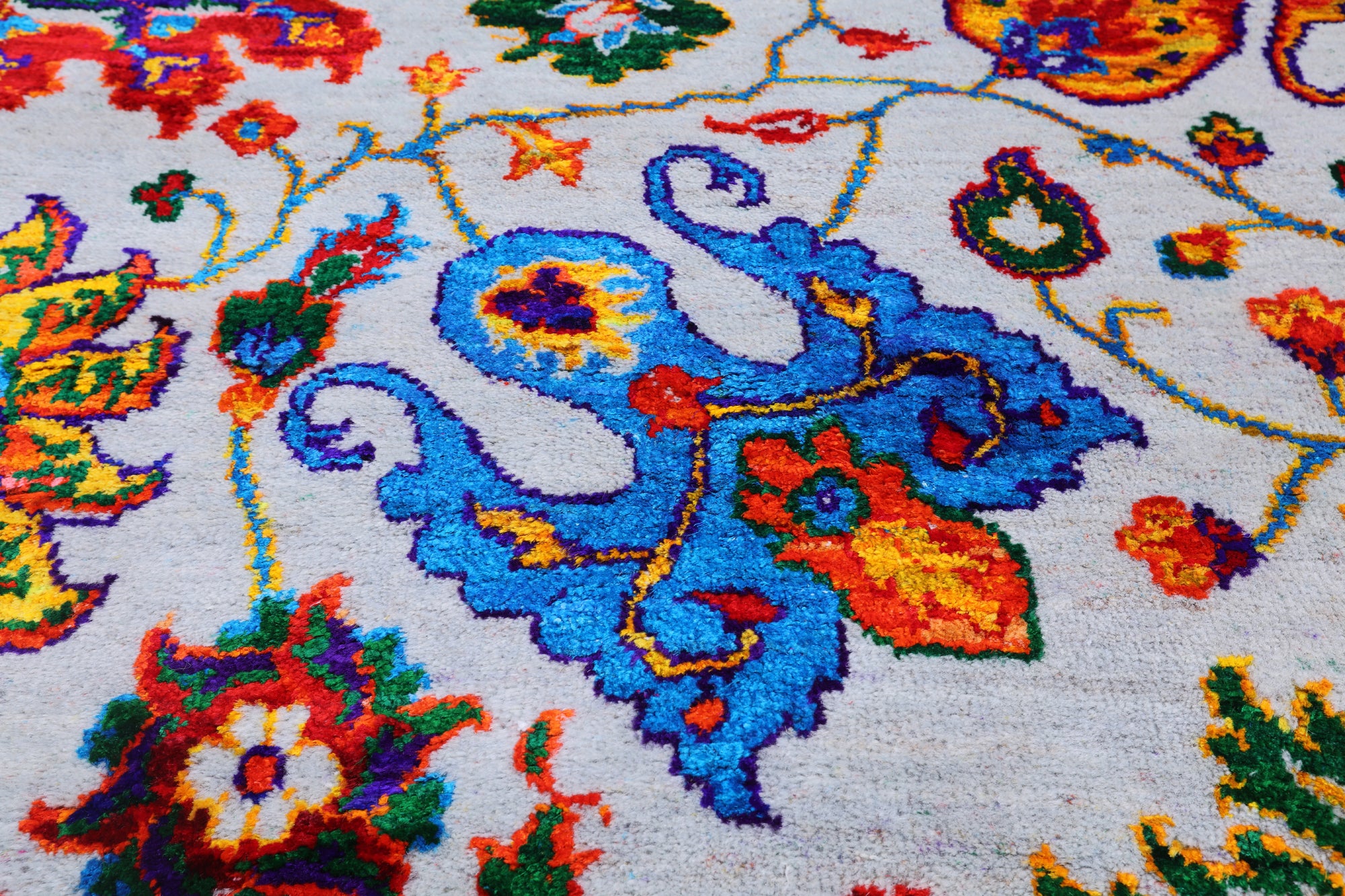 Grey Persian Tabriz Handmade Wool & Silk Rug - 8' 10" X 12' 0"