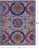 Grey Geometric Persian Mamluk Hand Knotted Wool & Silk Rug - 8' 1" X 10' 0"