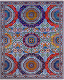 Grey Geometric Persian Mamluk Hand Knotted Wool & Silk Rug - 8' 1" X 10' 0"