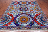 Grey Geometric Persian Mamluk Hand Knotted Wool & Silk Rug - 8' 1" X 10' 0"