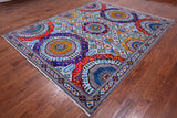 Grey Geometric Persian Mamluk Hand Knotted Wool & Silk Rug - 8' 1" X 10' 0"