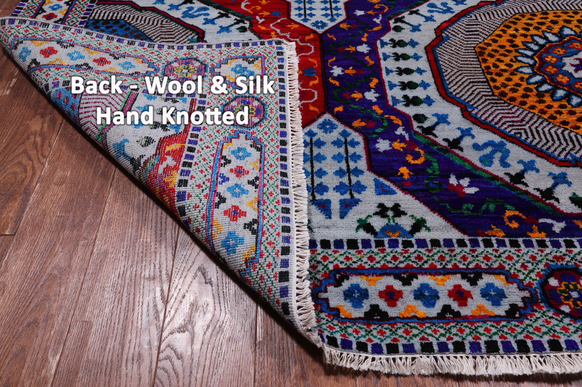 Grey Geometric Persian Mamluk Hand Knotted Wool & Silk Rug - 8' 1" X 10' 0"