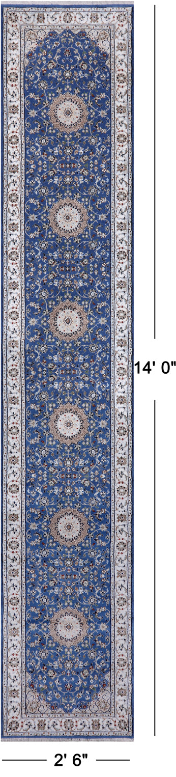 Persian Nain Hand Knotted Wool & Silk Rug - 2' 6" X 14' 0"