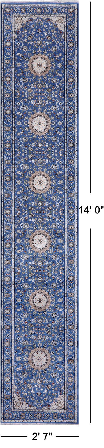 Persian Nain Hand Knotted Wool & Silk Rug - 2' 7" X 14' 0"