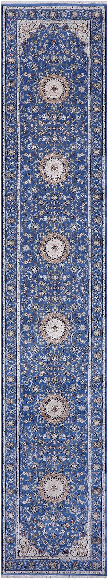 Persian Nain Hand Knotted Wool & Silk Rug - 2' 7" X 14' 0"