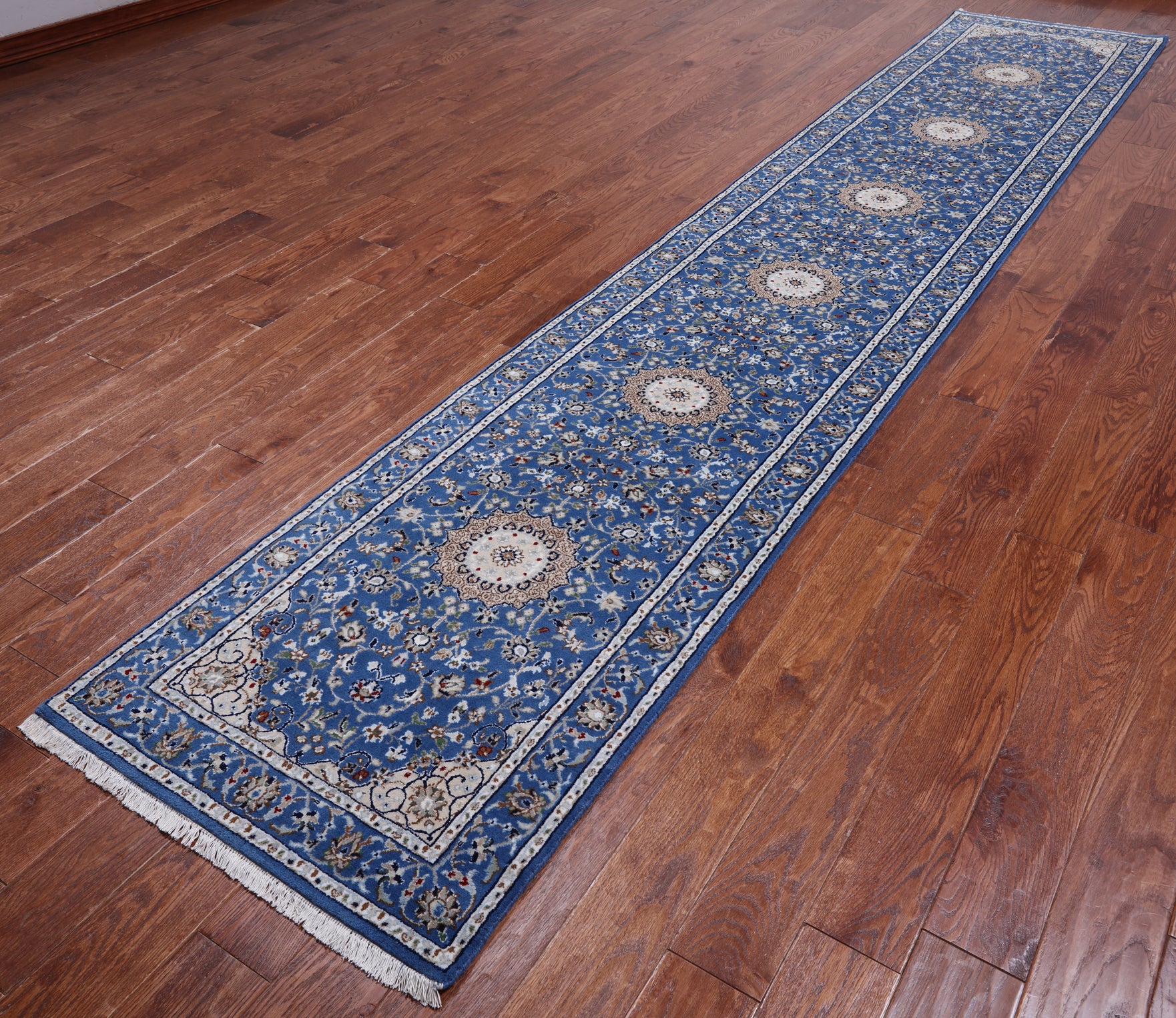 Persian Nain Hand Knotted Wool & Silk Rug - 2' 7" X 14' 0"
