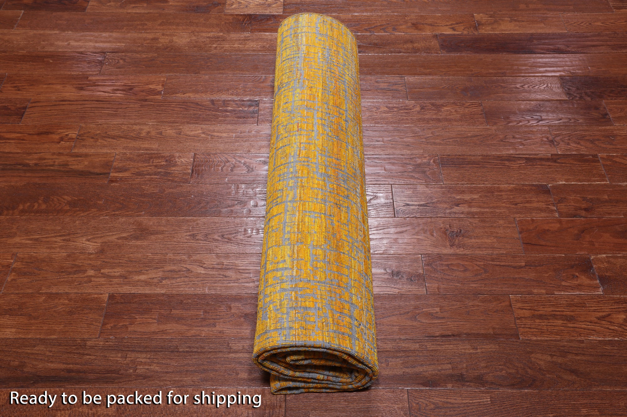 Gold Modern Embossed Hand Knotted 100% Silk Rug - 7' 11" X 9' 10"