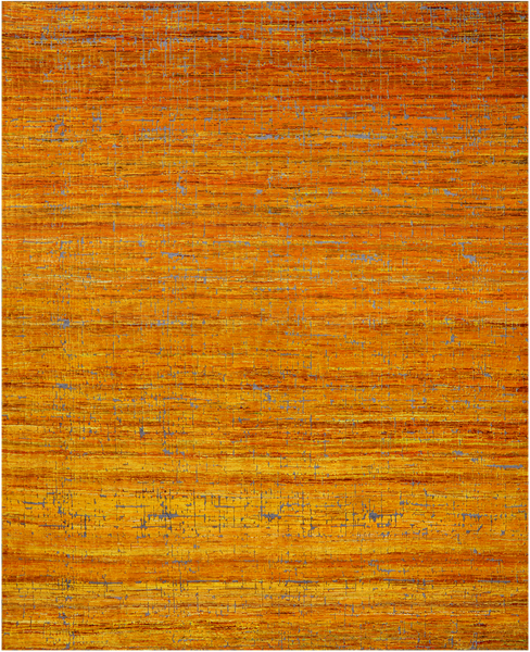 Gold Modern Embossed Hand Knotted 100% Silk Rug - 7' 11" X 9' 10"