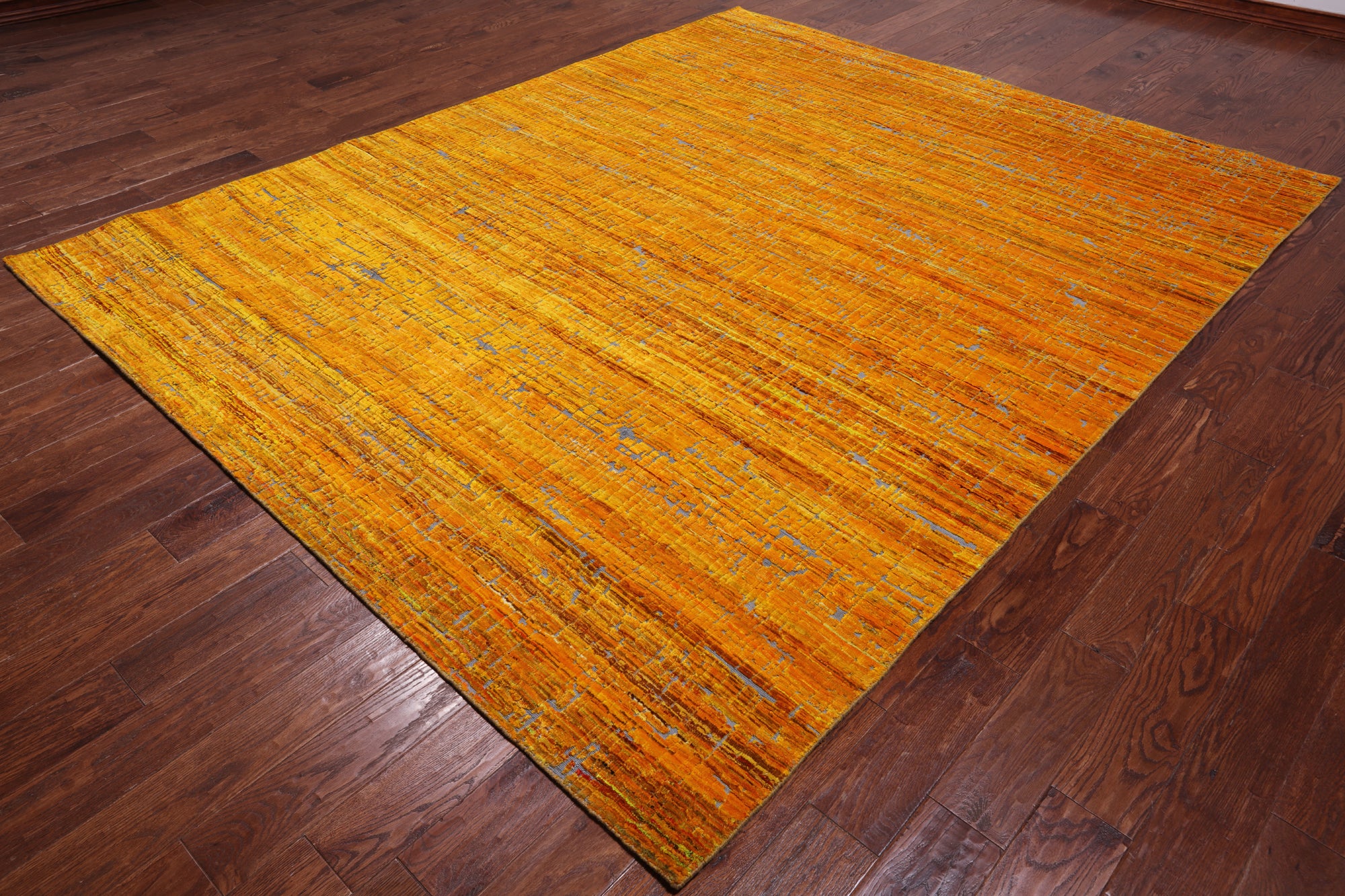 Gold Modern Embossed Hand Knotted 100% Silk Rug - 7' 11" X 9' 10"