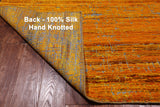 Gold Modern Embossed Hand Knotted 100% Silk Rug - 7' 11" X 9' 10"