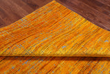 Gold Modern Embossed Hand Knotted 100% Silk Rug - 7' 11" X 9' 10"