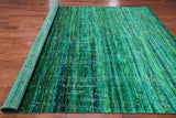 Green Modern Embossed Hand Knotted 100% Silk Rug - 8' 11" X 11' 11"