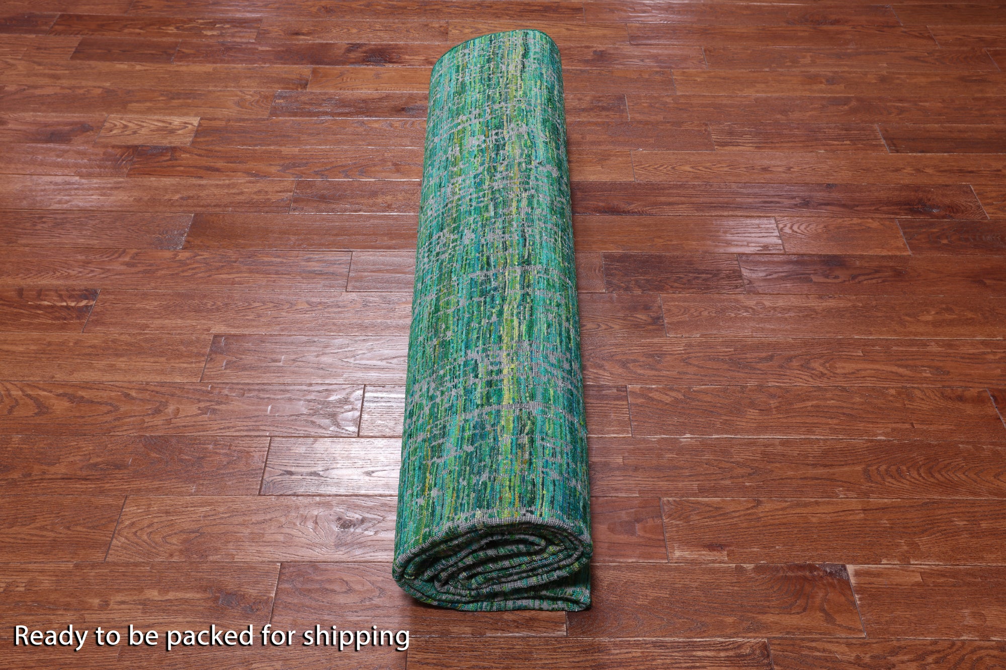 Green Modern Embossed Hand Knotted 100% Silk Rug - 8' 11" X 11' 11"