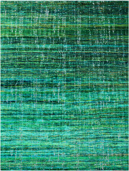 Green Modern Embossed Hand Knotted 100% Silk Rug - 8' 11" X 11' 11"