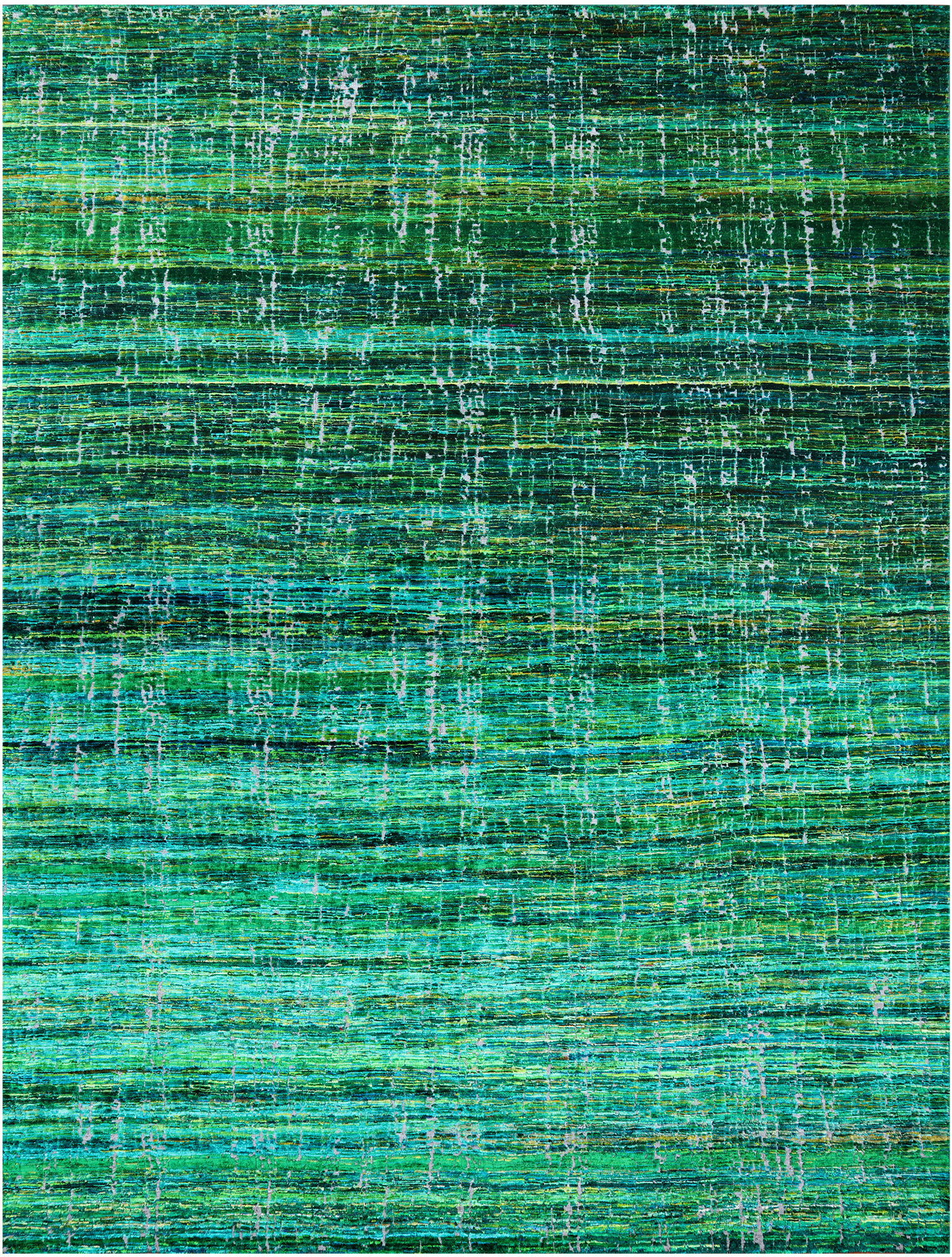 Green Modern Embossed Hand Knotted 100% Silk Rug - 8' 11" X 11' 11"