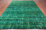 Green Modern Embossed Hand Knotted 100% Silk Rug - 8' 11" X 11' 11"
