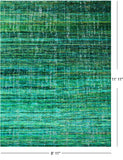 Green Modern Embossed Hand Knotted 100% Silk Rug - 8' 11" X 11' 11"