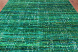 Green Modern Embossed Hand Knotted 100% Silk Rug - 8' 11" X 11' 11"