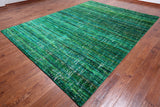 Green Modern Embossed Hand Knotted 100% Silk Rug - 8' 11" X 11' 11"