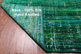 Green Modern Embossed Hand Knotted 100% Silk Rug - 8' 11" X 11' 11"
