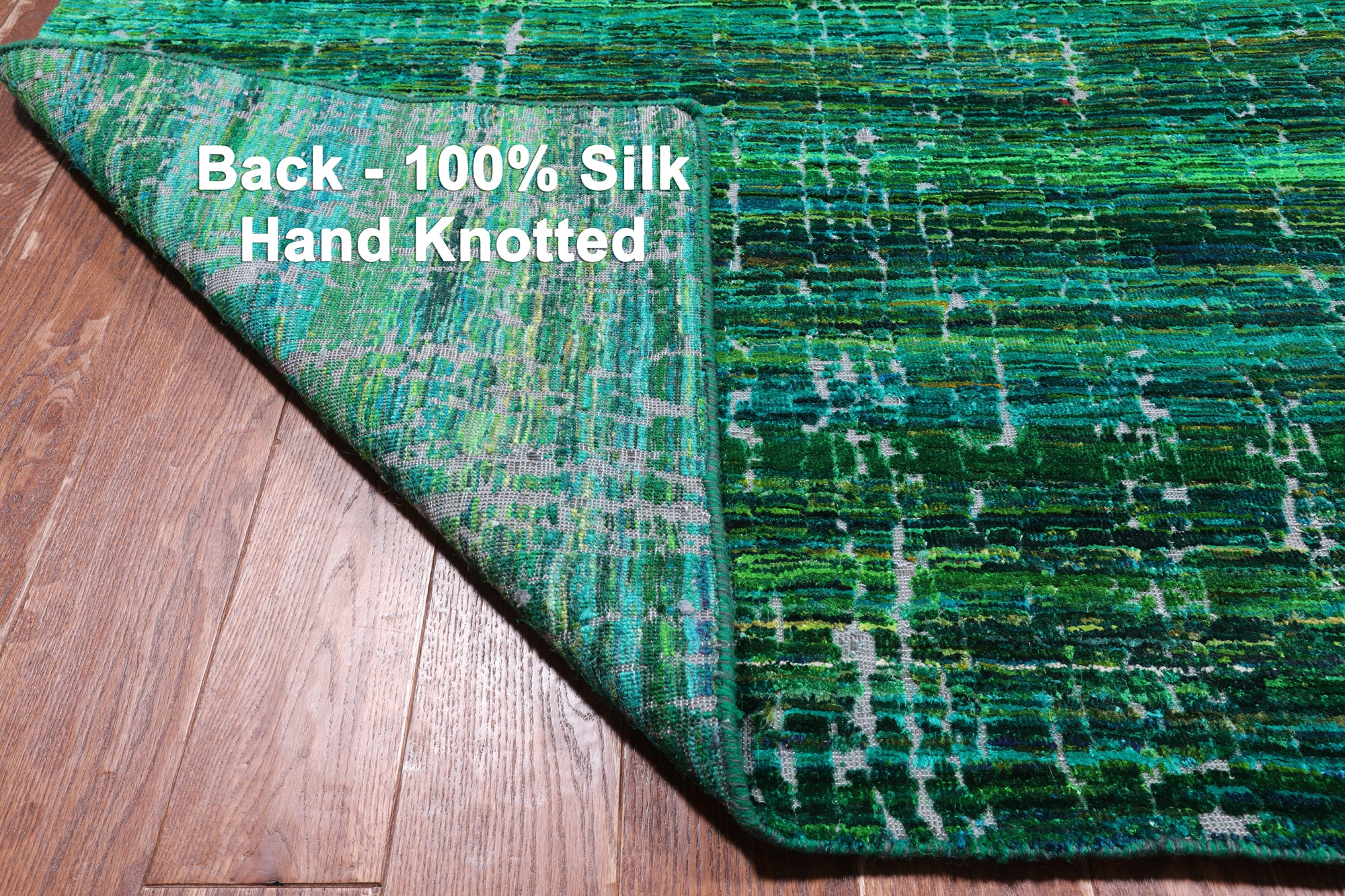 Green Modern Embossed Hand Knotted 100% Silk Rug - 8' 11" X 11' 11"