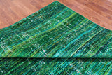 Green Modern Embossed Hand Knotted 100% Silk Rug - 8' 11" X 11' 11"