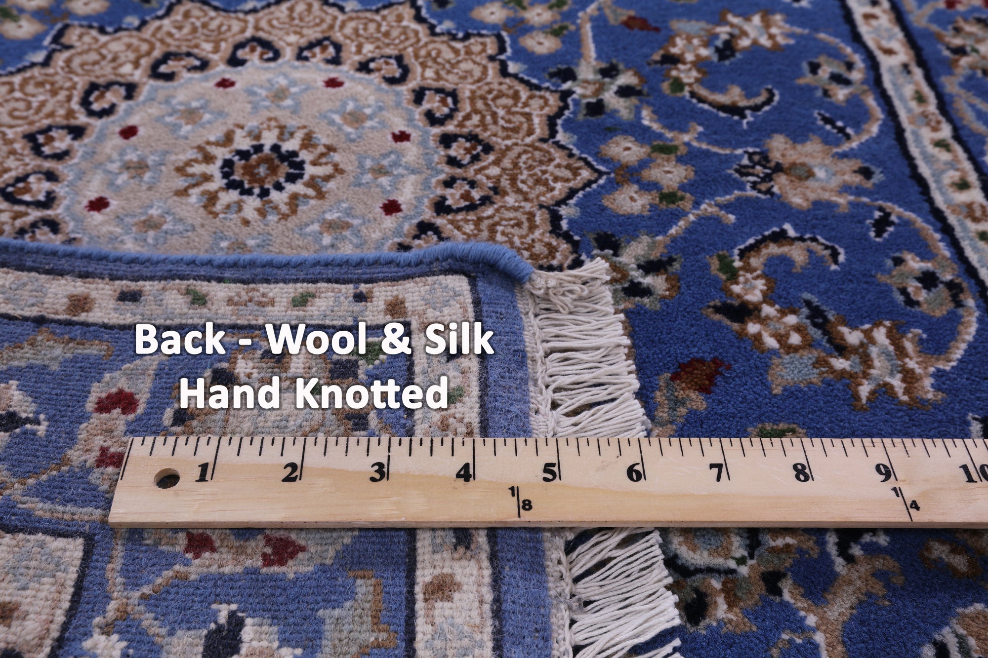 Blue Persian Nain Hand Knotted Wool & Silk Rug - 2' 8" X 20' 4"