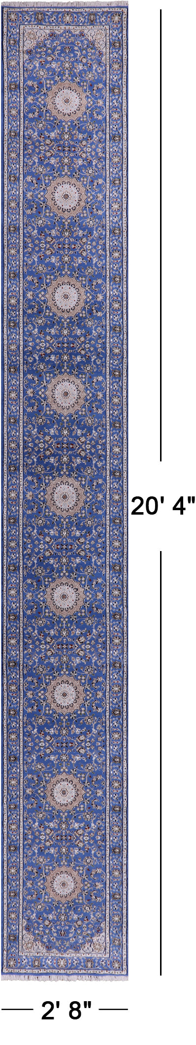 Blue Persian Nain Hand Knotted Wool & Silk Rug - 2' 8" X 20' 4"