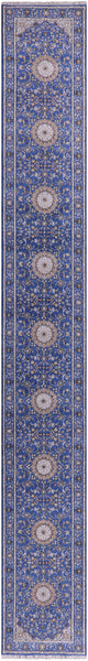 Blue Persian Nain Hand Knotted Wool & Silk Rug - 2' 8" X 20' 4"
