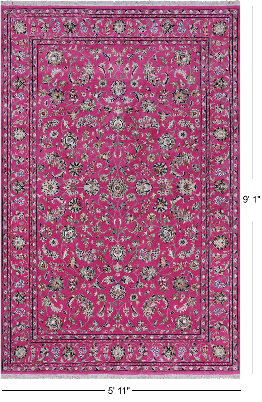 Persian Nain Hand Knotted Wool & Silk Rug - 5' 11" X 9' 1"