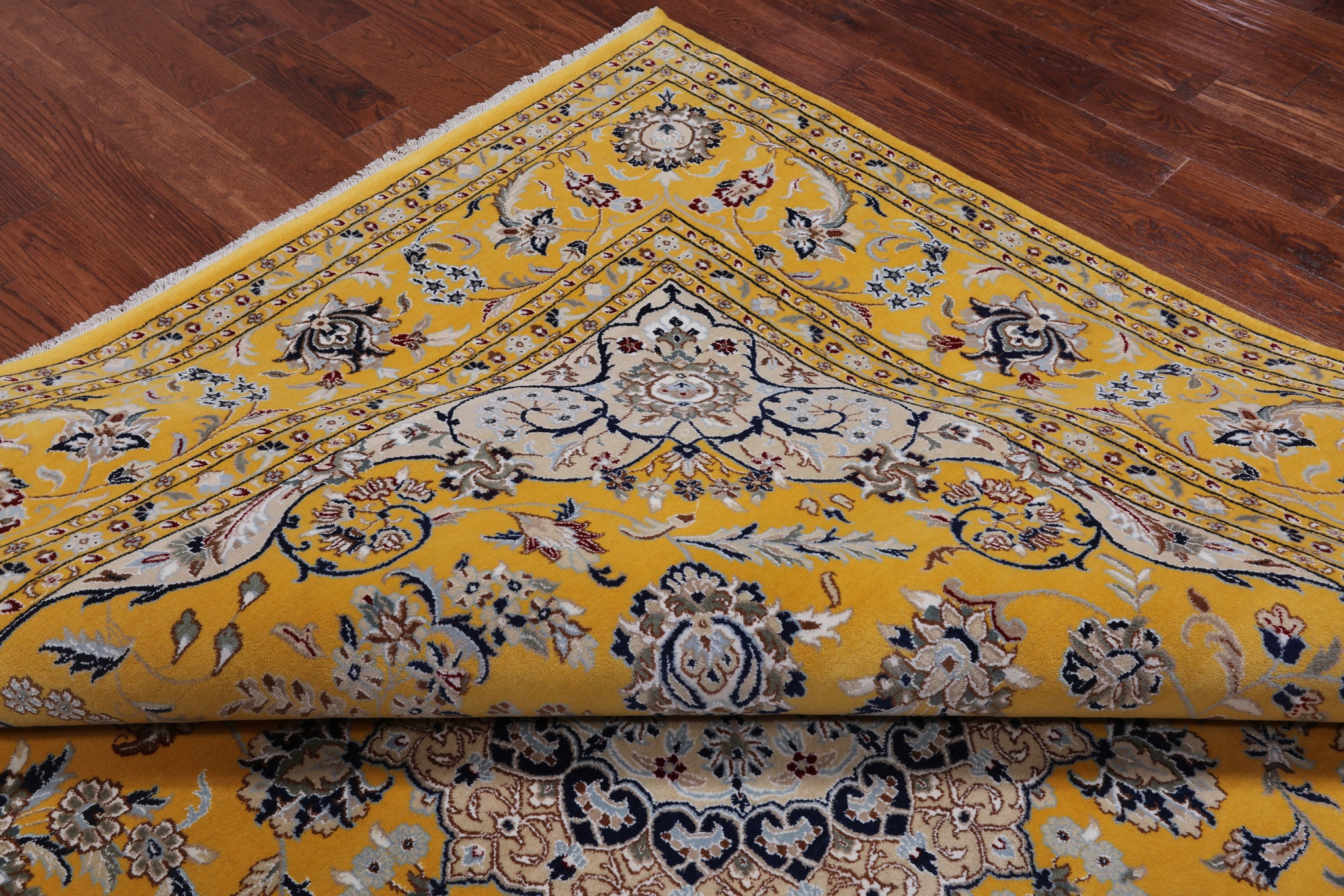 Gold Square Persian Nain Hand Knotted Wool & Silk Rug - 10' 1" X 10' 1"