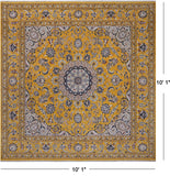 Gold Square Persian Nain Hand Knotted Wool & Silk Rug - 10' 1" X 10' 1"