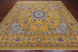 Gold Square Persian Nain Hand Knotted Wool & Silk Rug - 10' 1" X 10' 1"