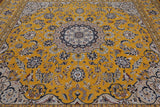 Gold Square Persian Nain Hand Knotted Wool & Silk Rug - 10' 1" X 10' 1"