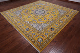Gold Square Persian Nain Hand Knotted Wool & Silk Rug - 10' 1" X 10' 1"