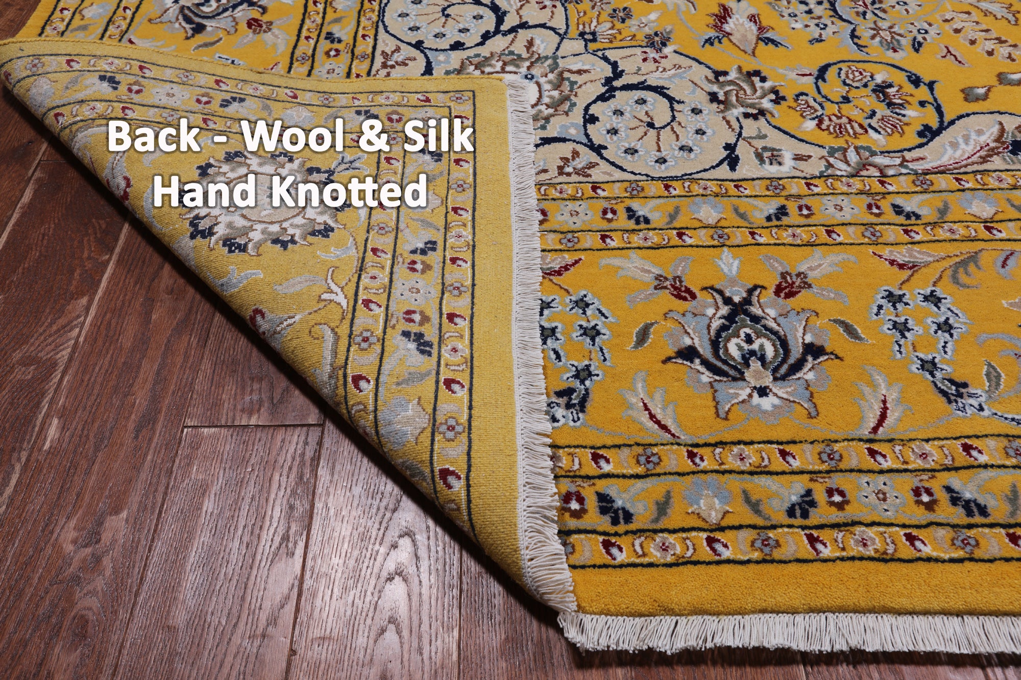 Gold Square Persian Nain Hand Knotted Wool & Silk Rug - 10' 1" X 10' 1"