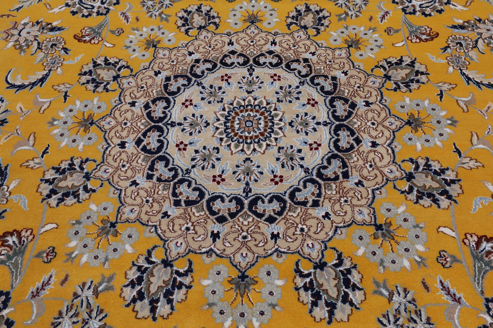 Gold Square Persian Nain Hand Knotted Wool & Silk Rug - 10' 1" X 10' 1"