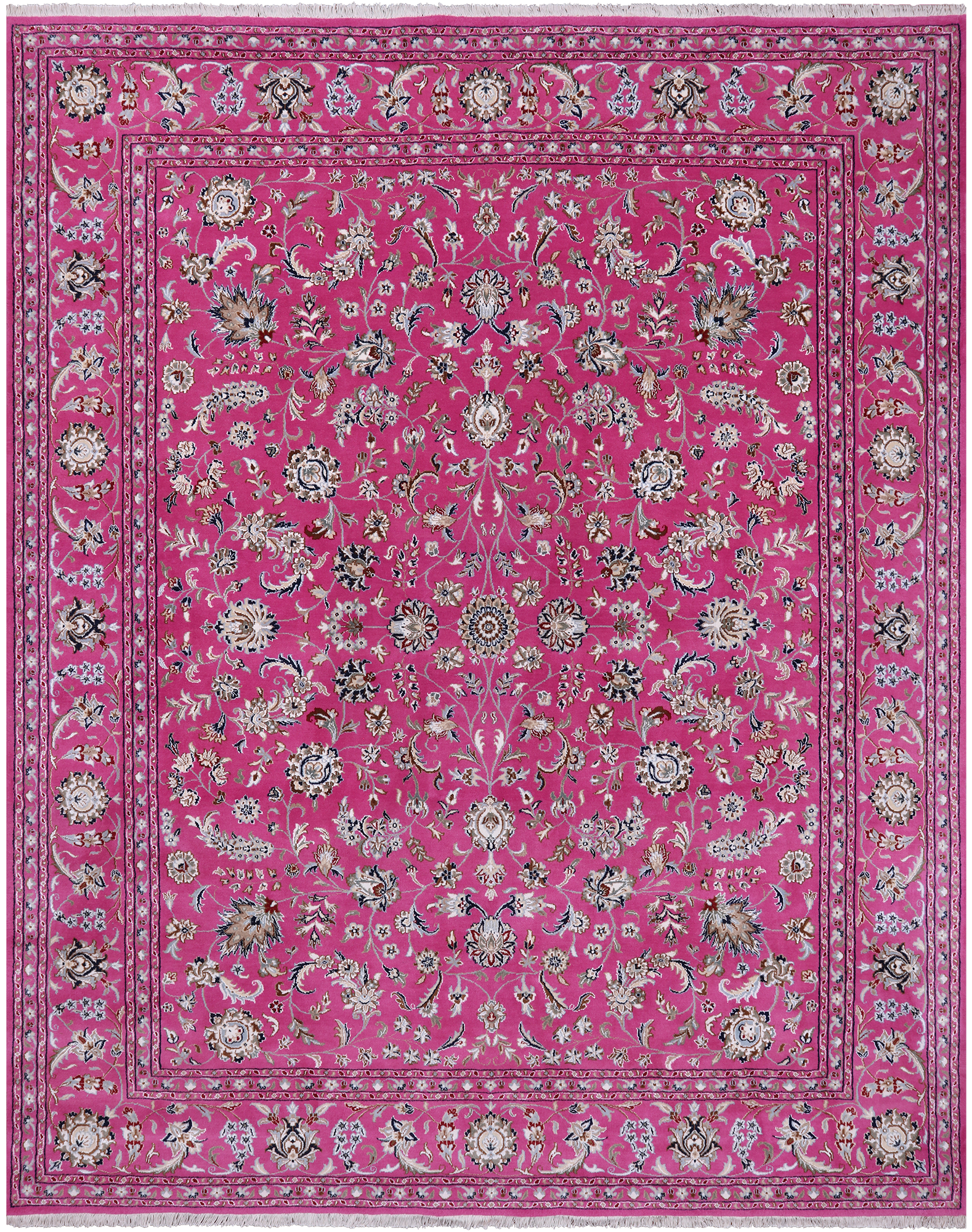 Persian Nain Hand Knotted Wool & Silk Rug - 8' 1" X 10' 2"
