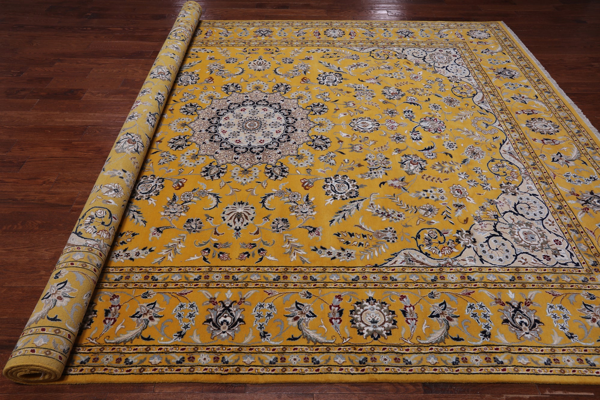 Persian Nain Hand Knotted Wool & Silk Rug - 9' 2" X 12' 2"