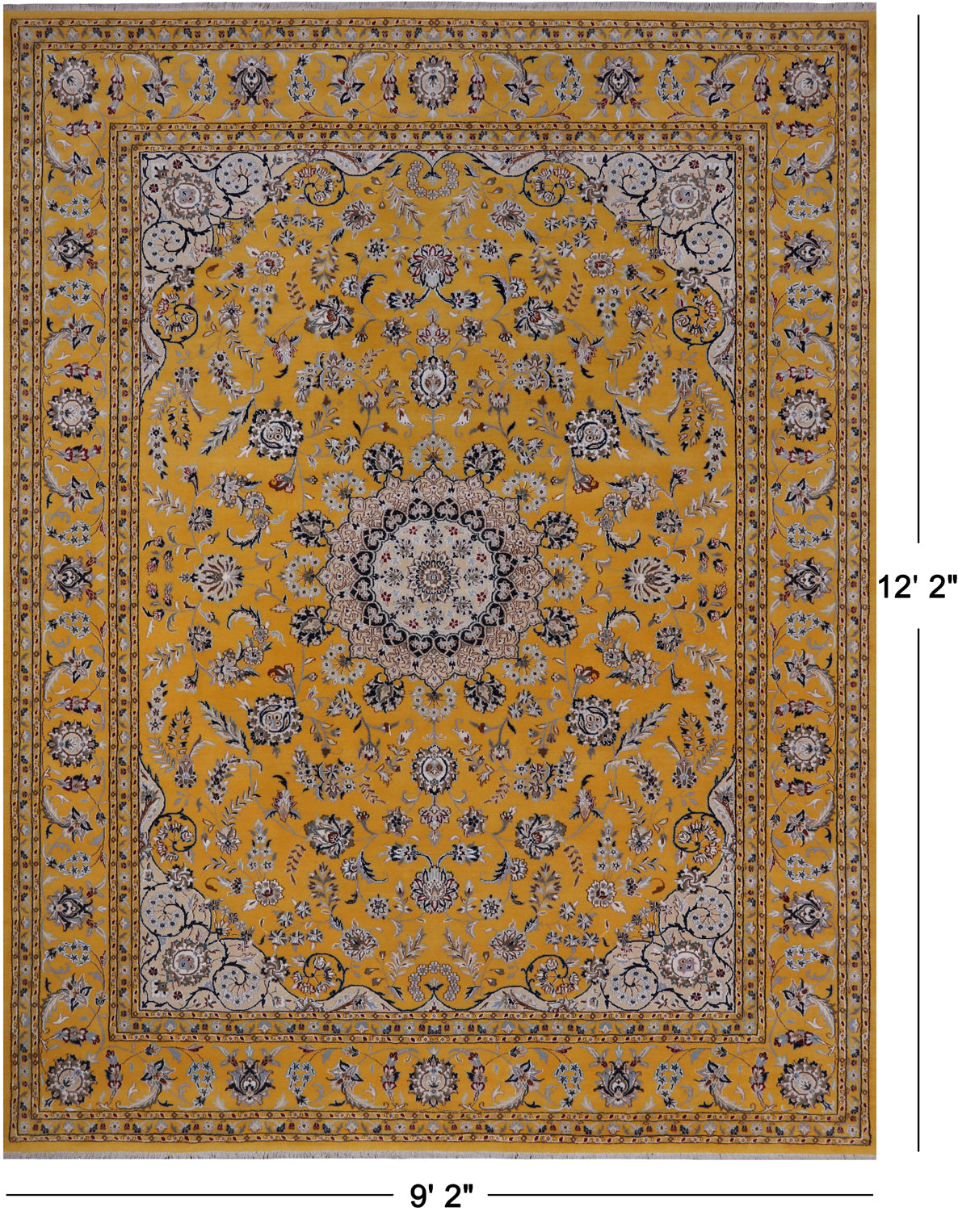 Persian Nain Hand Knotted Wool & Silk Rug - 9' 2" X 12' 2"