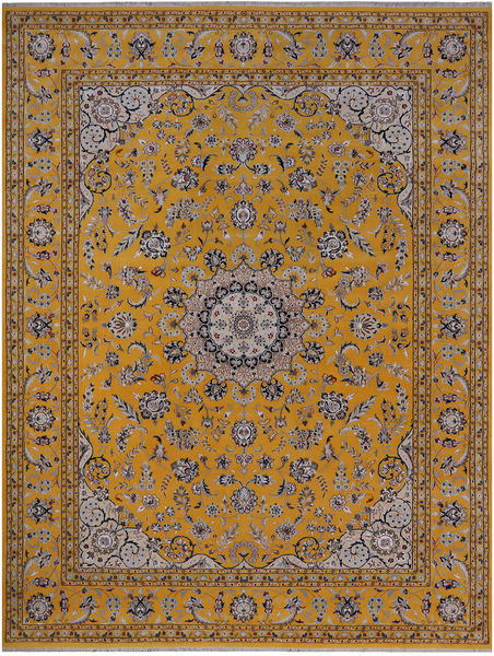 Persian Nain Hand Knotted Wool & Silk Rug - 9' 2" X 12' 2"