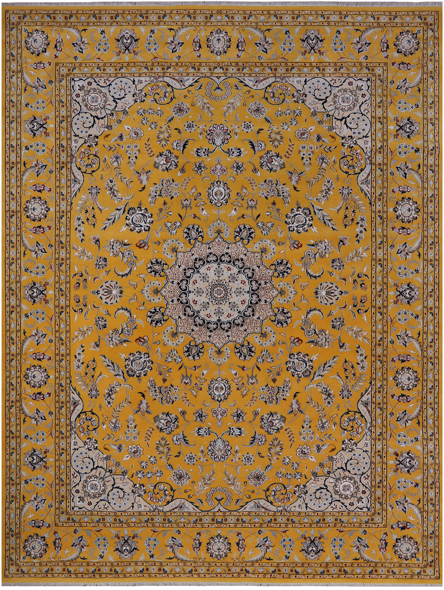 Persian Nain Hand Knotted Wool & Silk Rug - 9' 2" X 12' 2"