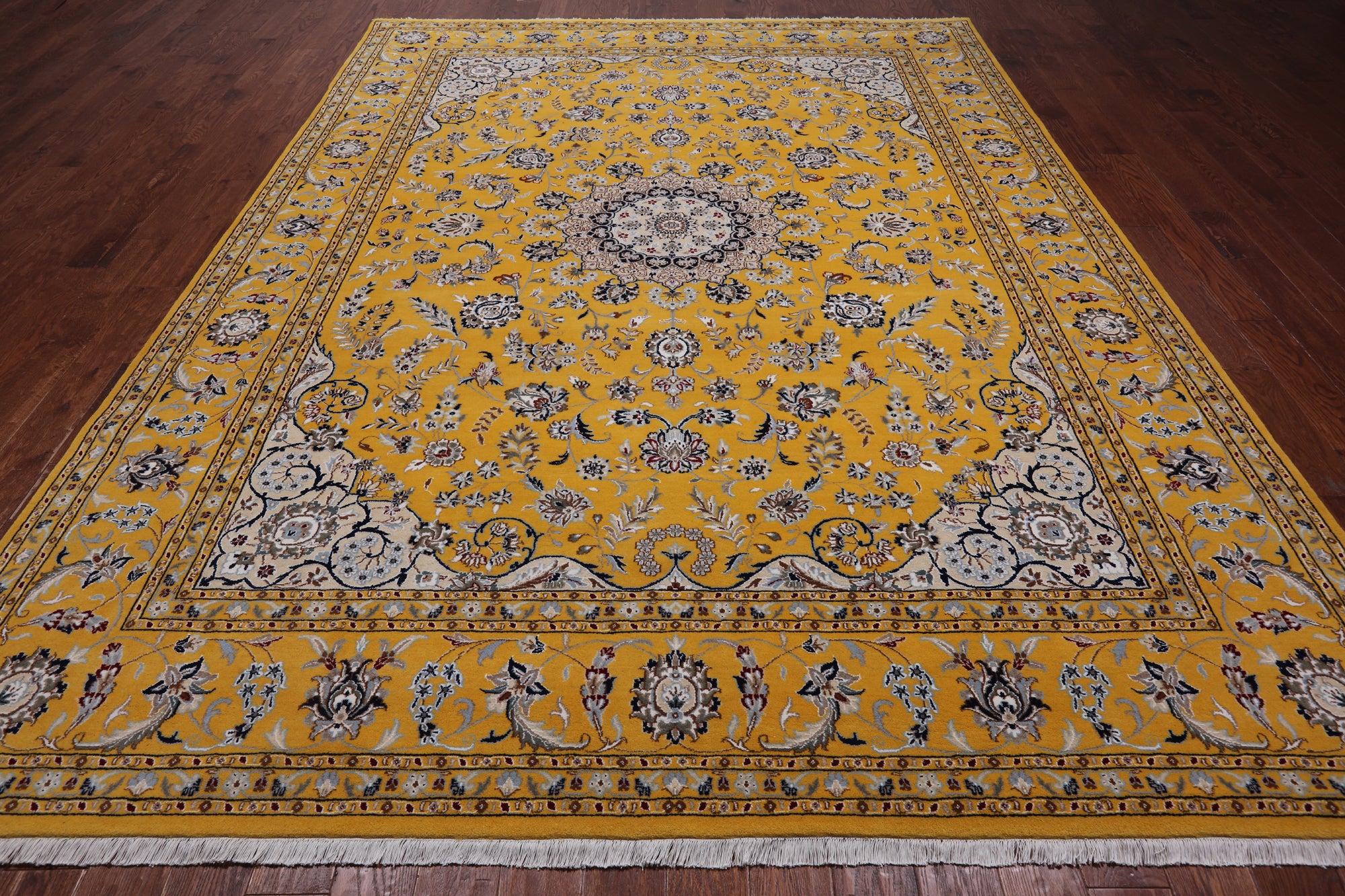 Persian Nain Hand Knotted Wool & Silk Rug - 9' 2" X 12' 2"